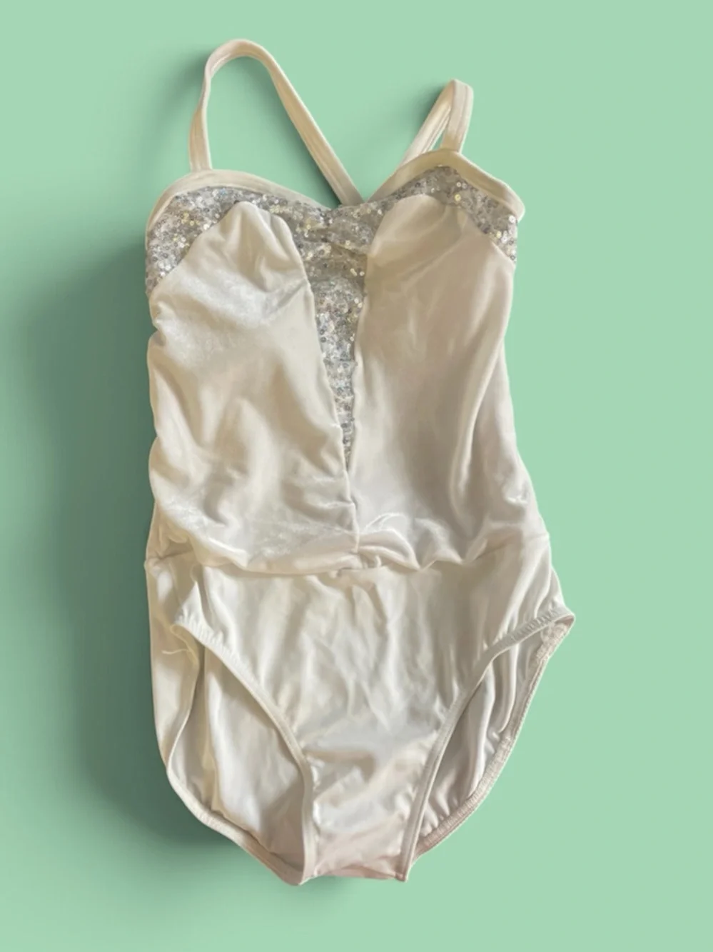 Weissman white leotard base with Sequin Trim